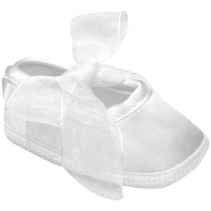 Baby Girls White Organza Bow & Satin Christening Shoes